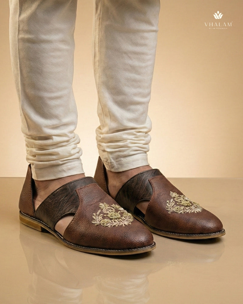 Pheasant Hand-Embroidered Zardosi Crest Mules