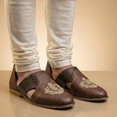 Pheasant Hand-Embroidered Zardosi Crest Mules