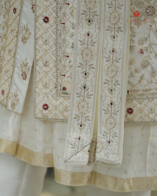 Ivory Embroidered Groom Dupatta with Zari and Sequin Detailing