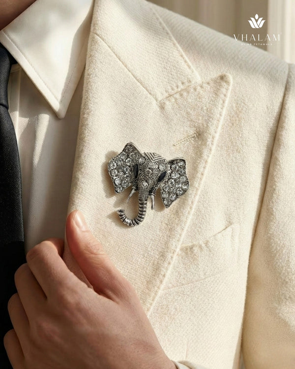 Gajraj Crystal-Encrusted Silver Suit Brooch