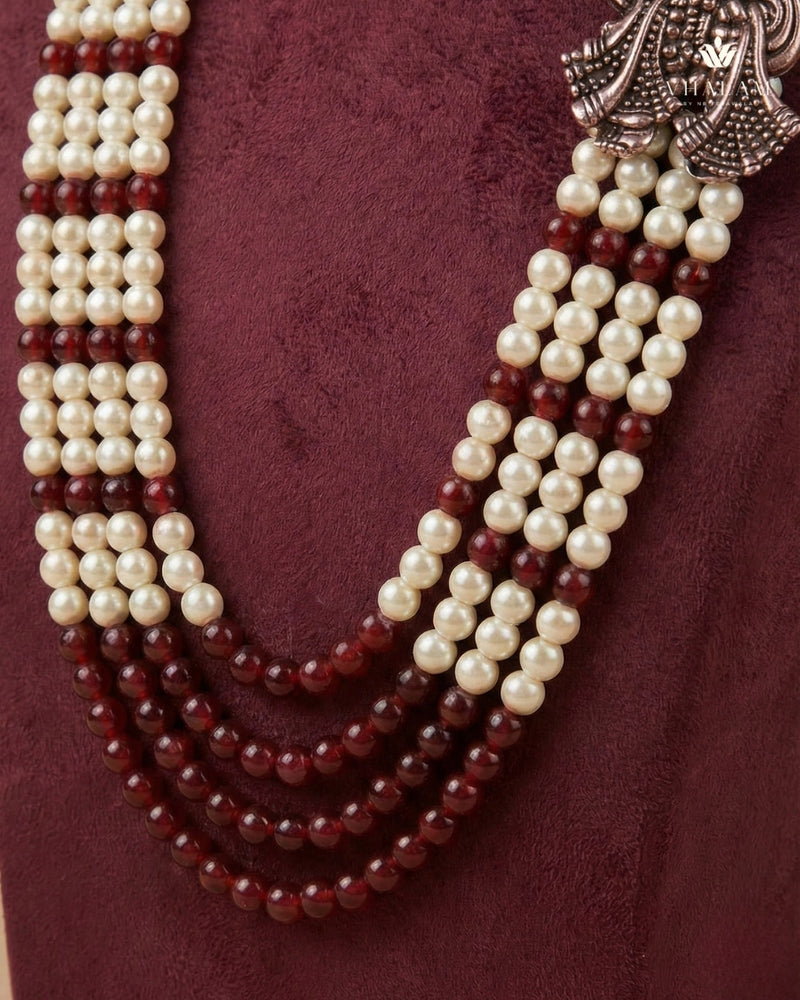 Dulha Maroon & Cream Vivaah Motif Pearl Mala