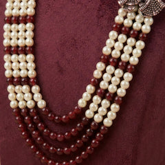 Dulha Maroon & Cream Vivaah Motif Pearl Mala