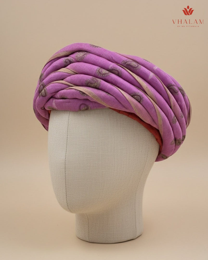 Regal Lavender & Gold Paisley Print Rajasthani Pagdi