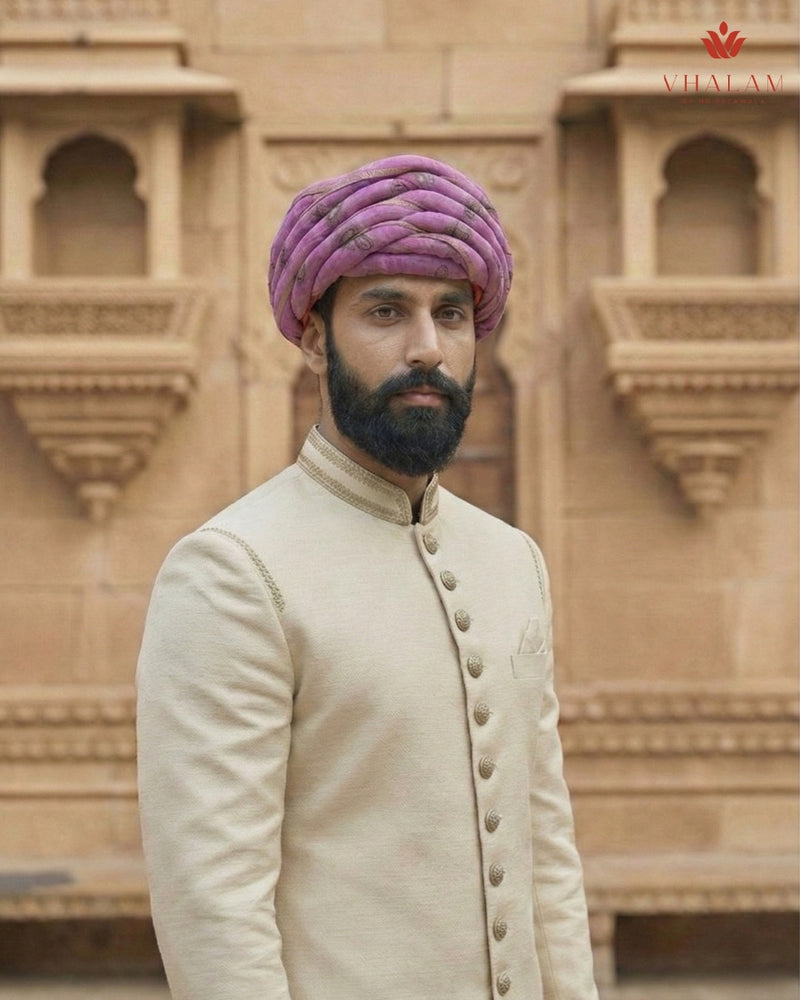 Regal Lavender & Gold Paisley Print Rajasthani Pagdi