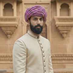 Regal Lavender & Gold Paisley Print Rajasthani Pagdi