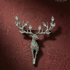 Royal Deer Crystal-Encrusted Silver Suit Brooch