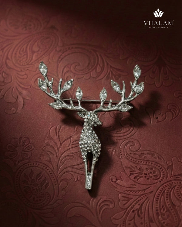 Royal Deer Crystal-Encrusted Silver Suit Brooch