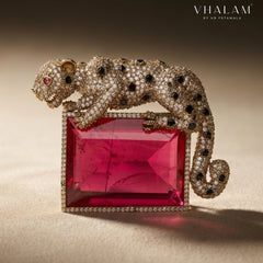 Royal Panther Pink Stone Ceremonial Golden Brooch