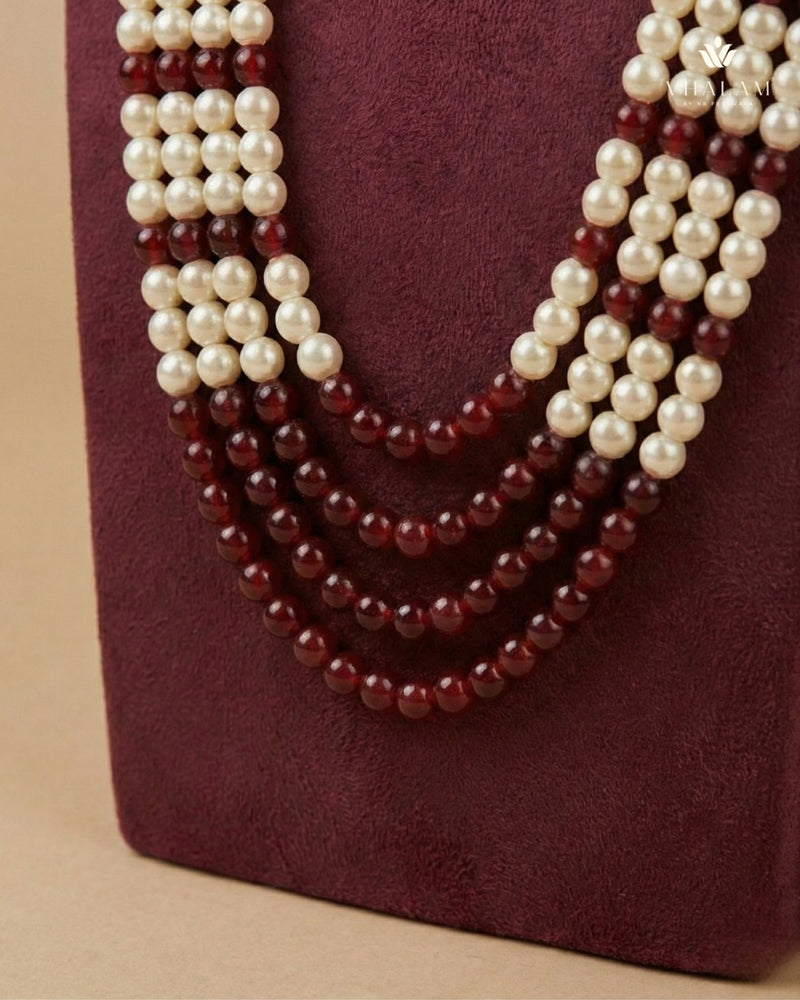 Dulha Maroon & Cream Vivaah Motif Pearl Mala