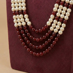 Dulha Maroon & Cream Vivaah Motif Pearl Mala
