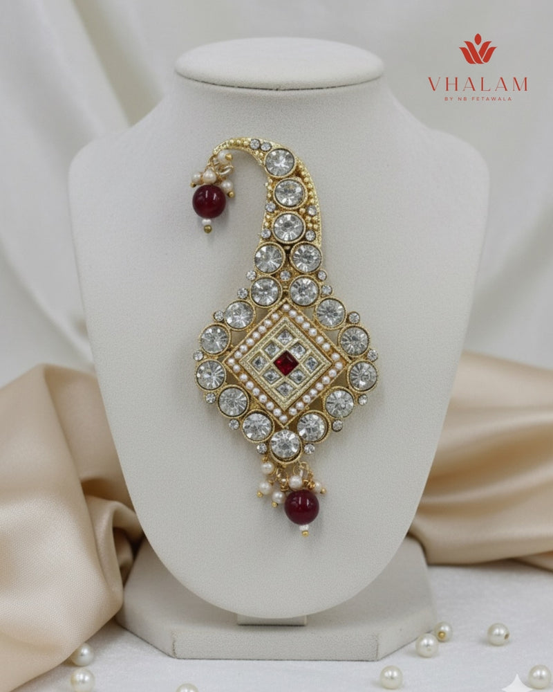 Classic Crystal Red Polki Turban Brooch