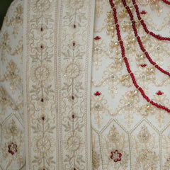 Ivory Embroidered Groom Dupatta with Zari and Sequin Detailing