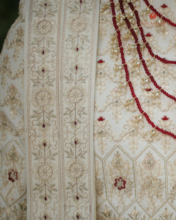 Ivory Embroidered Groom Dupatta with Zari and Sequin Detailing