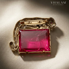 Royal Panther Pink Stone Ceremonial Golden Brooch