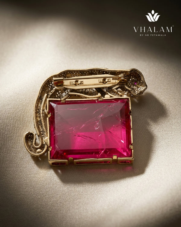 Royal Panther Pink Stone Ceremonial Golden Brooch