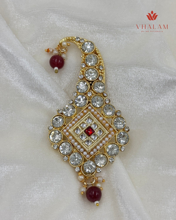 Classic Crystal Red Polki Turban Brooch