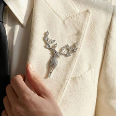 Royal Deer Crystal-Encrusted Silver Suit Brooch