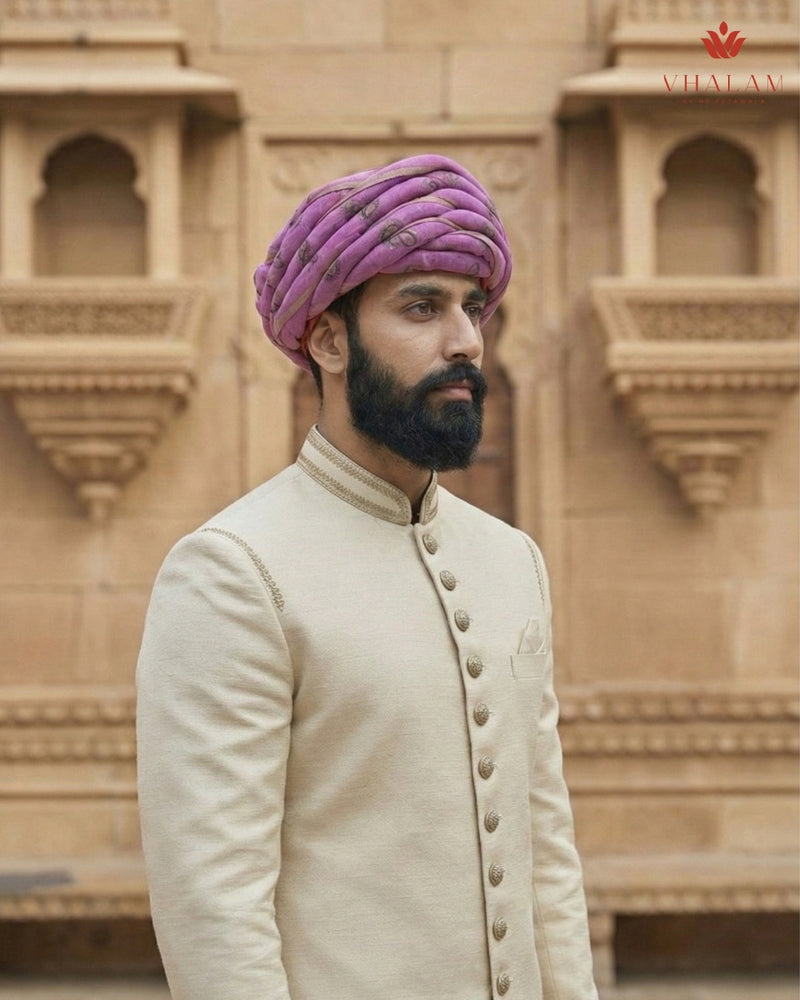 Regal Lavender & Gold Paisley Print Rajasthani Pagdi