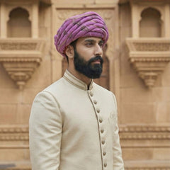 Regal Lavender & Gold Paisley Print Rajasthani Pagdi