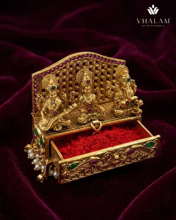 Divine Trinity Sindoor Box – Lakshmi Saraswati Ganesh Kumkum Dibbi
