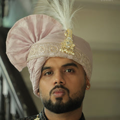 Royal Light Purple Wedding Pagdi with Pearl Brooch & Feather