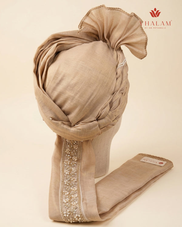 Vhalam Rajvansh Hand-Tied Safa – Champagne Gold