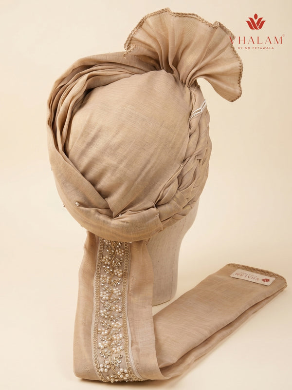 Vhalam Rajvansh Hand-Tied Safa – Champagne Gold