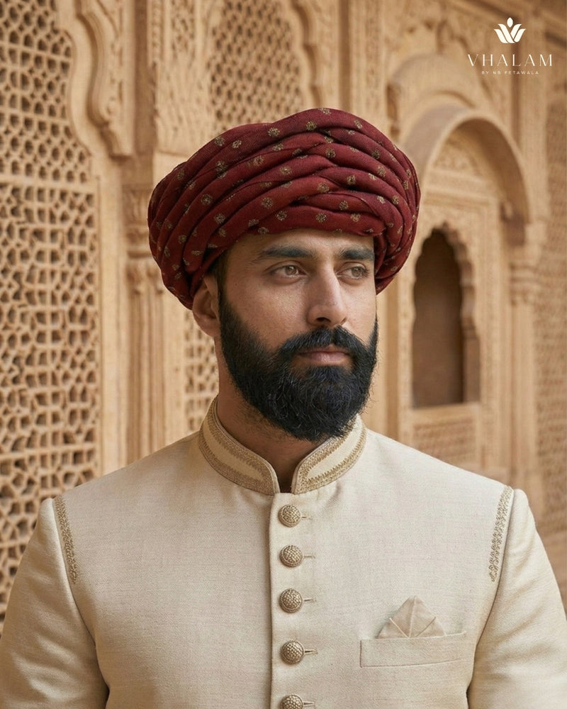 Maroon Bandhani Print Rajasthani Pagdi