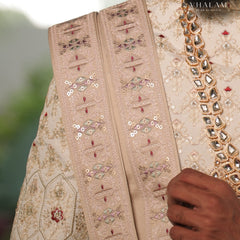 Light Pink Beige Embroidered Groom Dupatta with Subtle Pastel Detailing