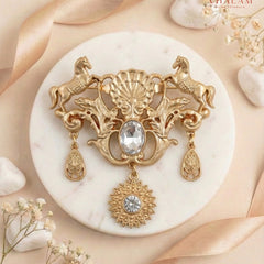Shahi Ashwa Chand-Surya Heritage Brooch (Matte Gold)
