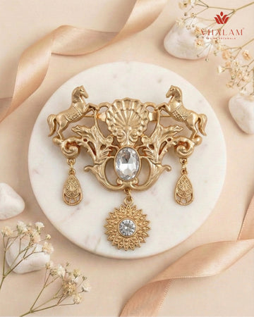 Shahi Ashwa Chand-Surya Heritage Brooch (Matte Gold)