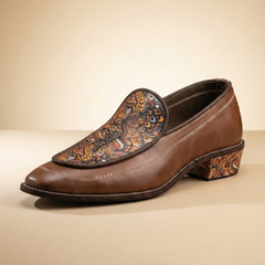 Handcrafted Maharaja Printed Brown Wedding Loafers