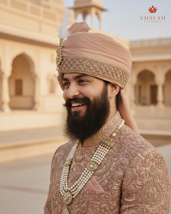 Dusty Rose Silk Groom Pagdi