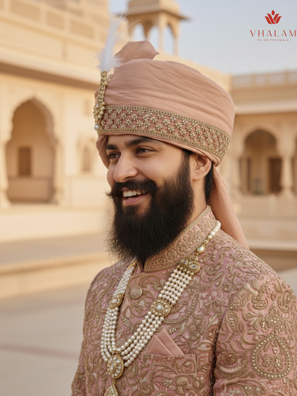 Dusty Rose Silk Groom Pagdi