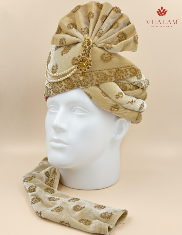 Golden Velvet Dulha Pagdi