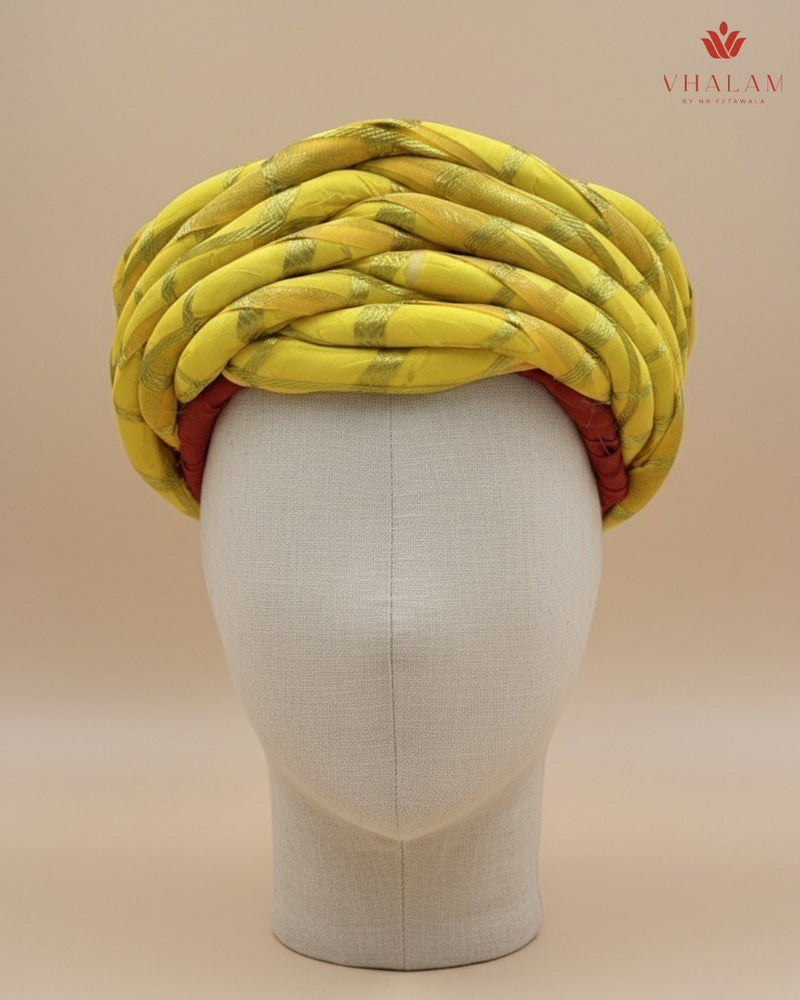 Radiant Yellow & Gold Striped Rajasthani Pagdi (Haldi Special)