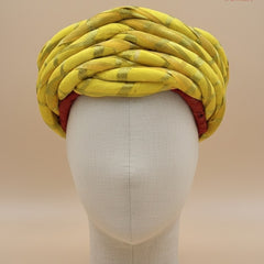 Radiant Yellow & Gold Striped Rajasthani Pagdi (Haldi Special)