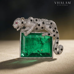Royal Panther Emerald Green Stone Ceremonial Silver Brooch
