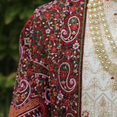 Multicolor Kashmiri Embroidered Groom Shawl on Maroon Base