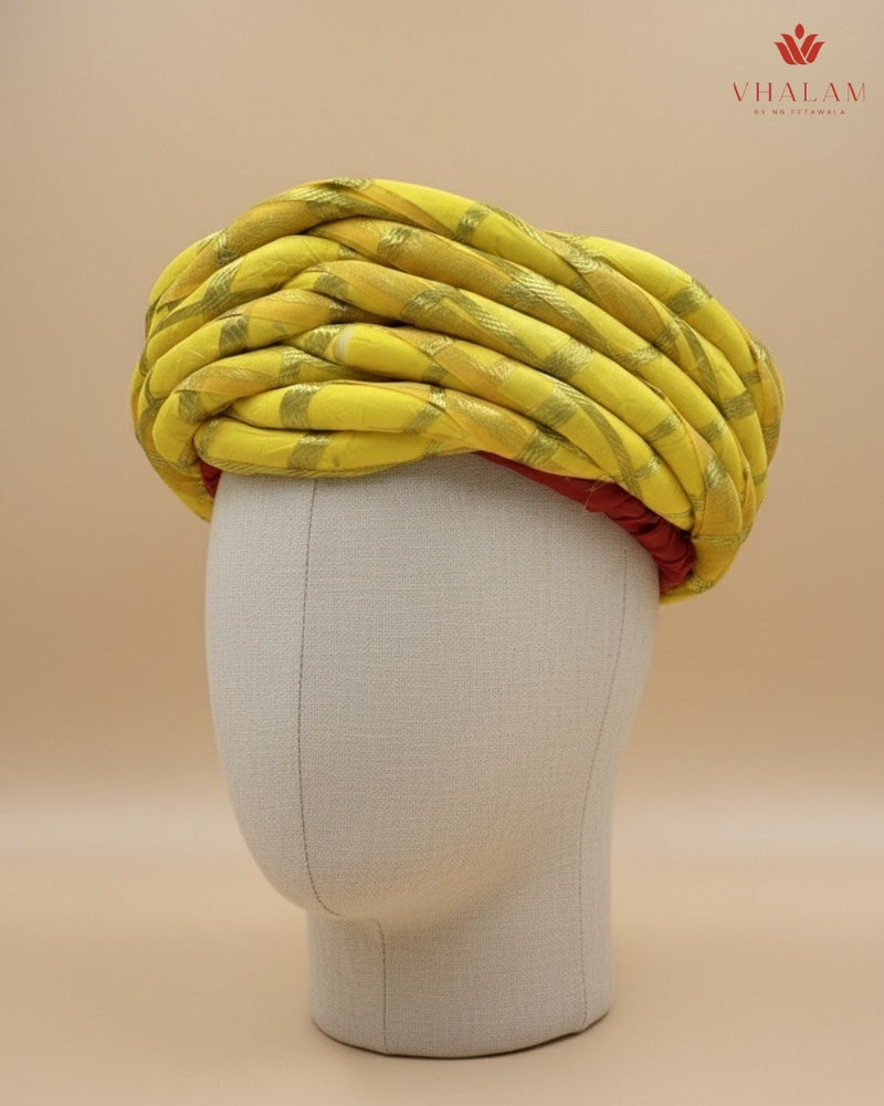Radiant Yellow & Gold Striped Rajasthani Pagdi (Haldi Special)