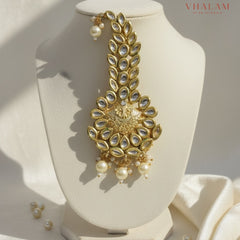 Antique Gold Floral Kundan and Pearl Turban Brooch