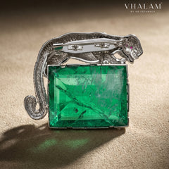 Royal Panther Emerald Green Stone Ceremonial Silver Brooch