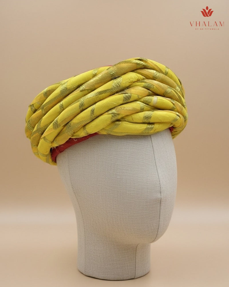 Radiant Yellow & Gold Striped Rajasthani Pagdi (Haldi Special)