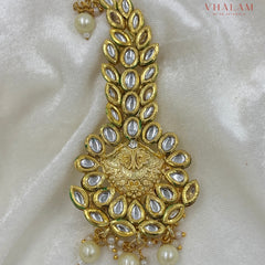 Antique Gold Floral Kundan and Pearl Turban Brooch