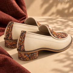 Handcrafted Maharaja Printed Cream Wedding Loafers