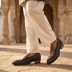 Handcrafted Maharaja Printed Green Wedding Loafers