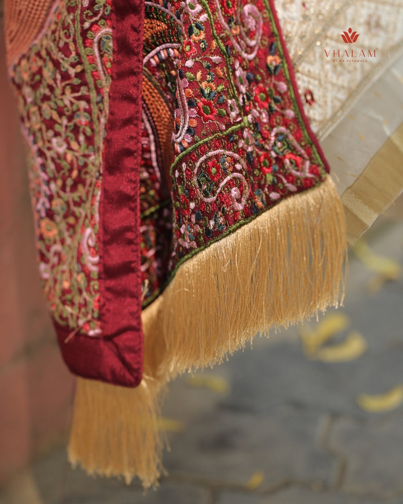 Multicolor Kashmiri Embroidered Groom Shawl on Maroon Base