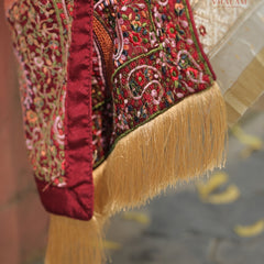 Multicolor Kashmiri Embroidered Groom Shawl on Maroon Base