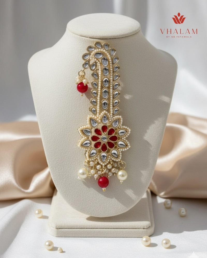 Red Floral Kundan Wedding Turban Brooch