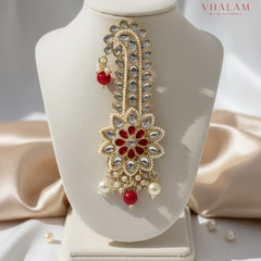 Red Floral Kundan Wedding Turban Brooch